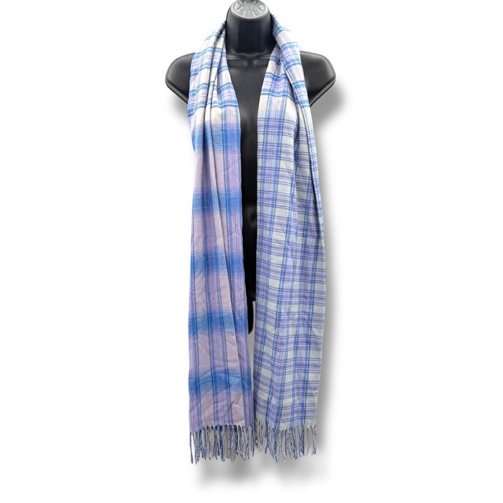 GAP NWT Plaid Fringe Hem‎ Scarf Purple Pink White Soft Unisex Winter Fall